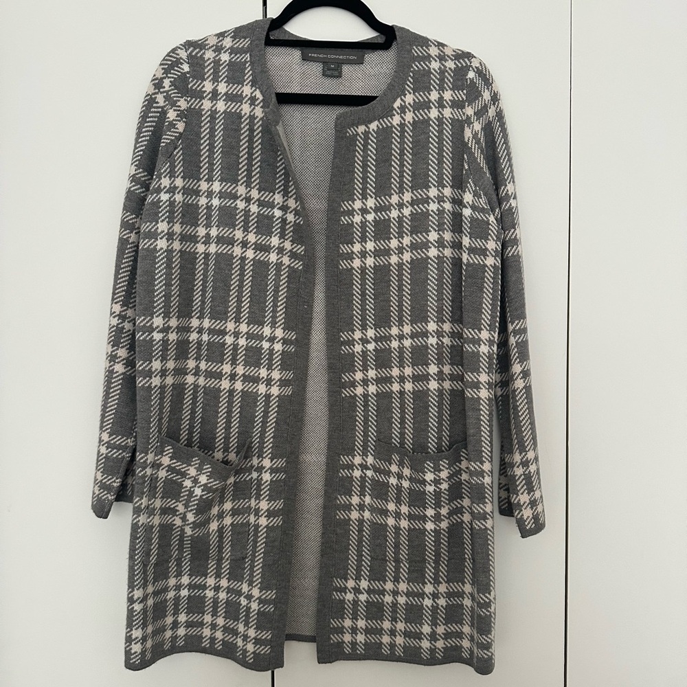 French Connection - Gray plaid midi cardigan - Size M